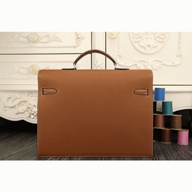 Brown Calf Leather Fake H**me5 Kelly Depeche 38cm Briefcase