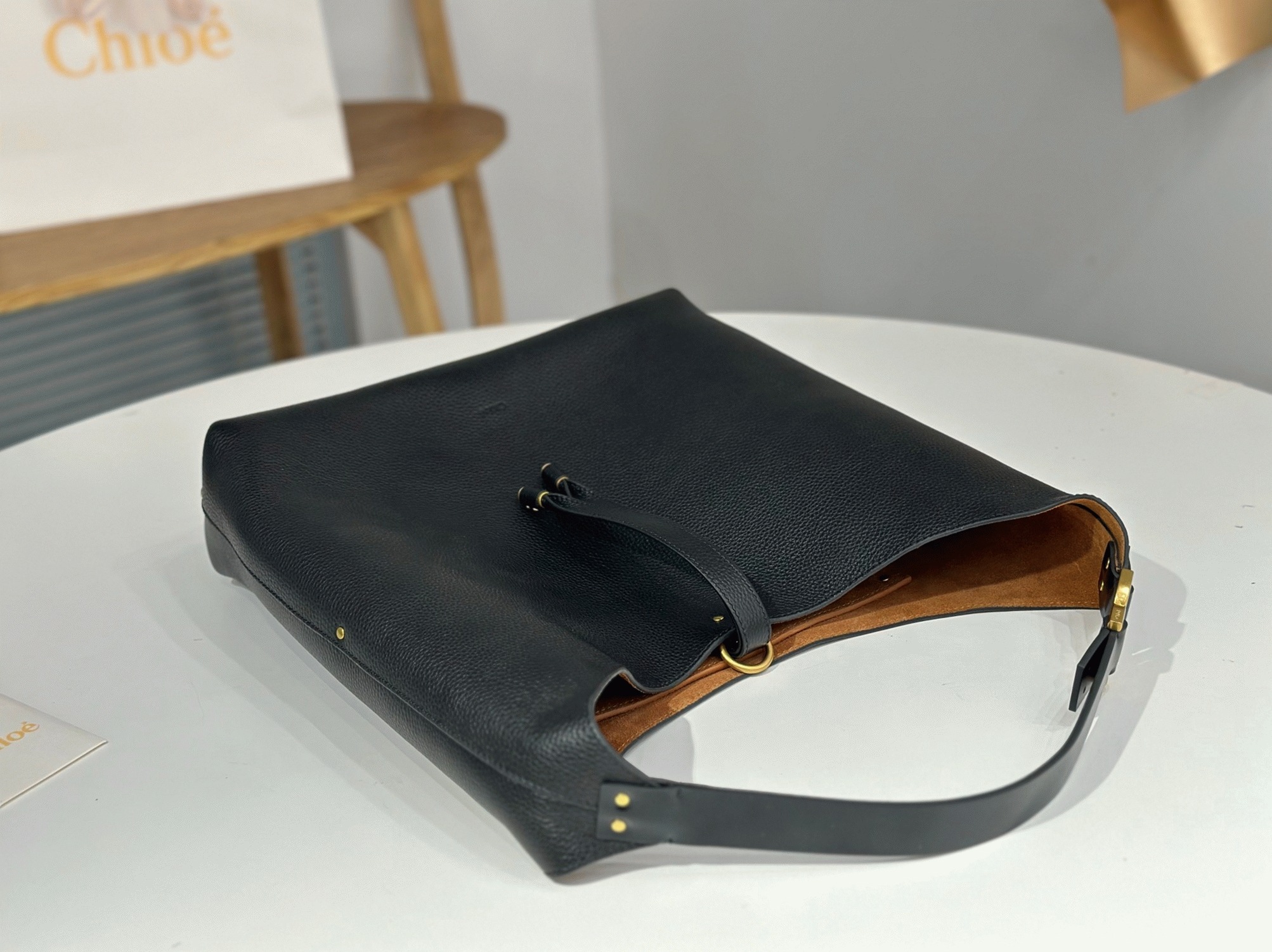 Top Quality Knockoff Previous Previous Chloe Marcie Hobo Bag in Black Grained Leather