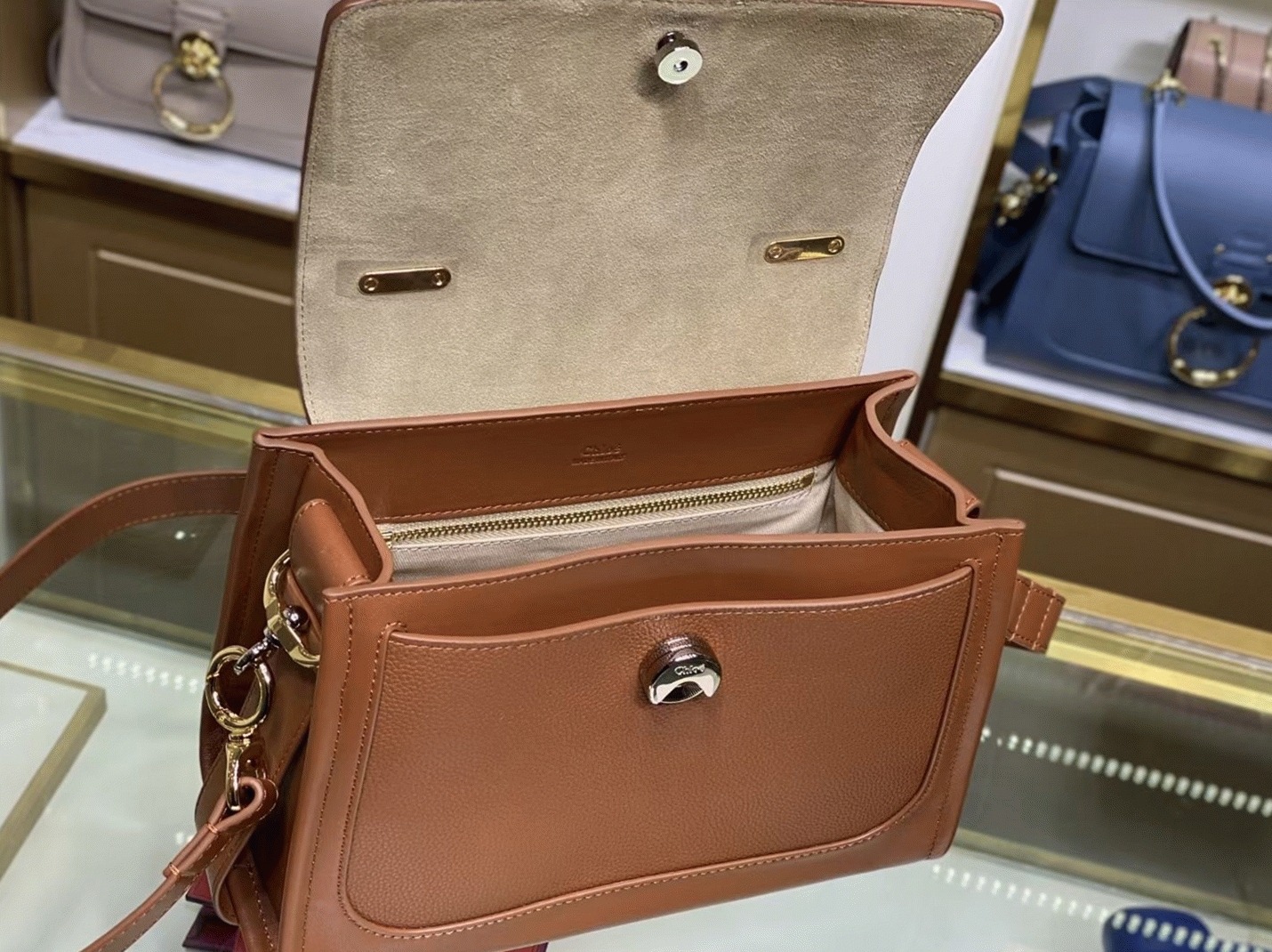 Top Quality Fake Chloe Small Tess Day Bag In Caramel Grained Leather