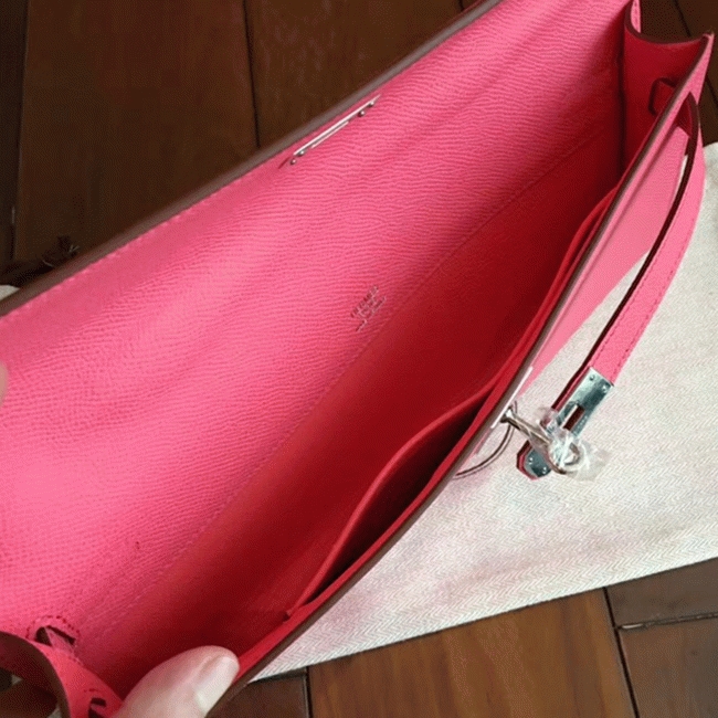 Rose Lipstick Epsom Imitation H**me5 Kelly Cut Clutch Stylish Bag