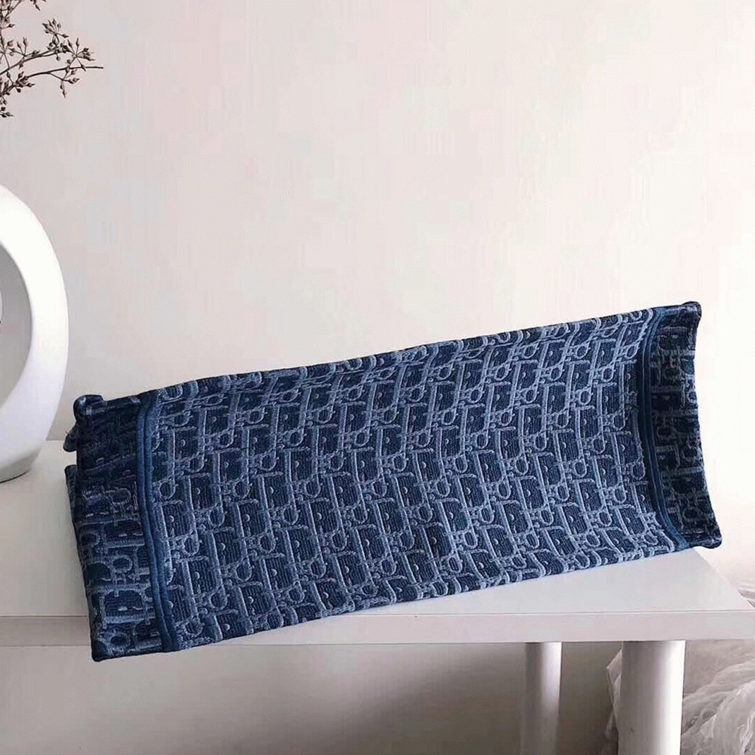 D10r Large Book Tote Bag Imitation in Denim Blue D10r Oblique Canvas