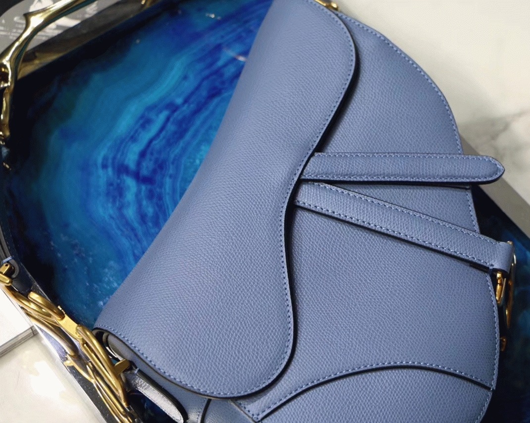 D10r Saddle Bag Knockoff in Denim Blue Grained Calfskin