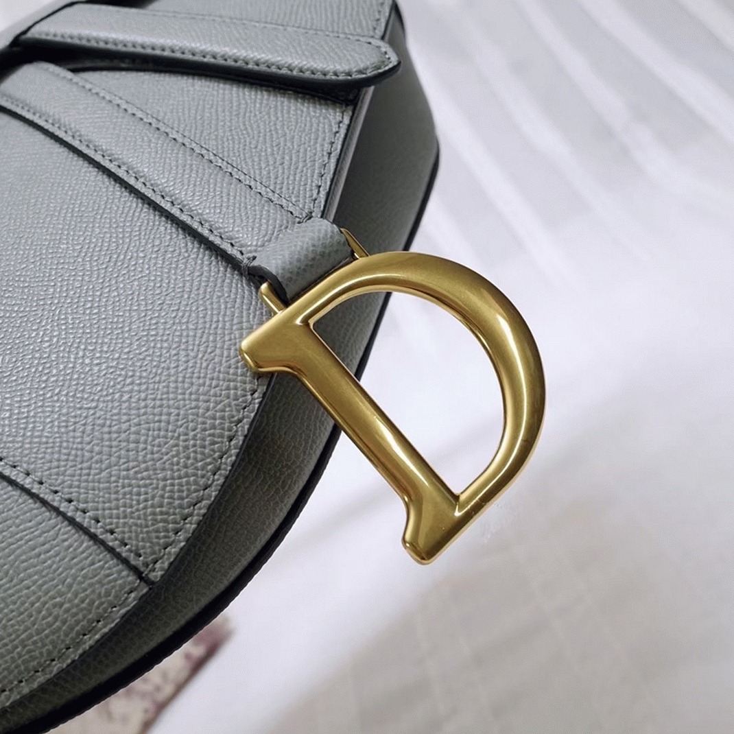 D10r Saddle Bag Fake in Gray Grained Calfskin