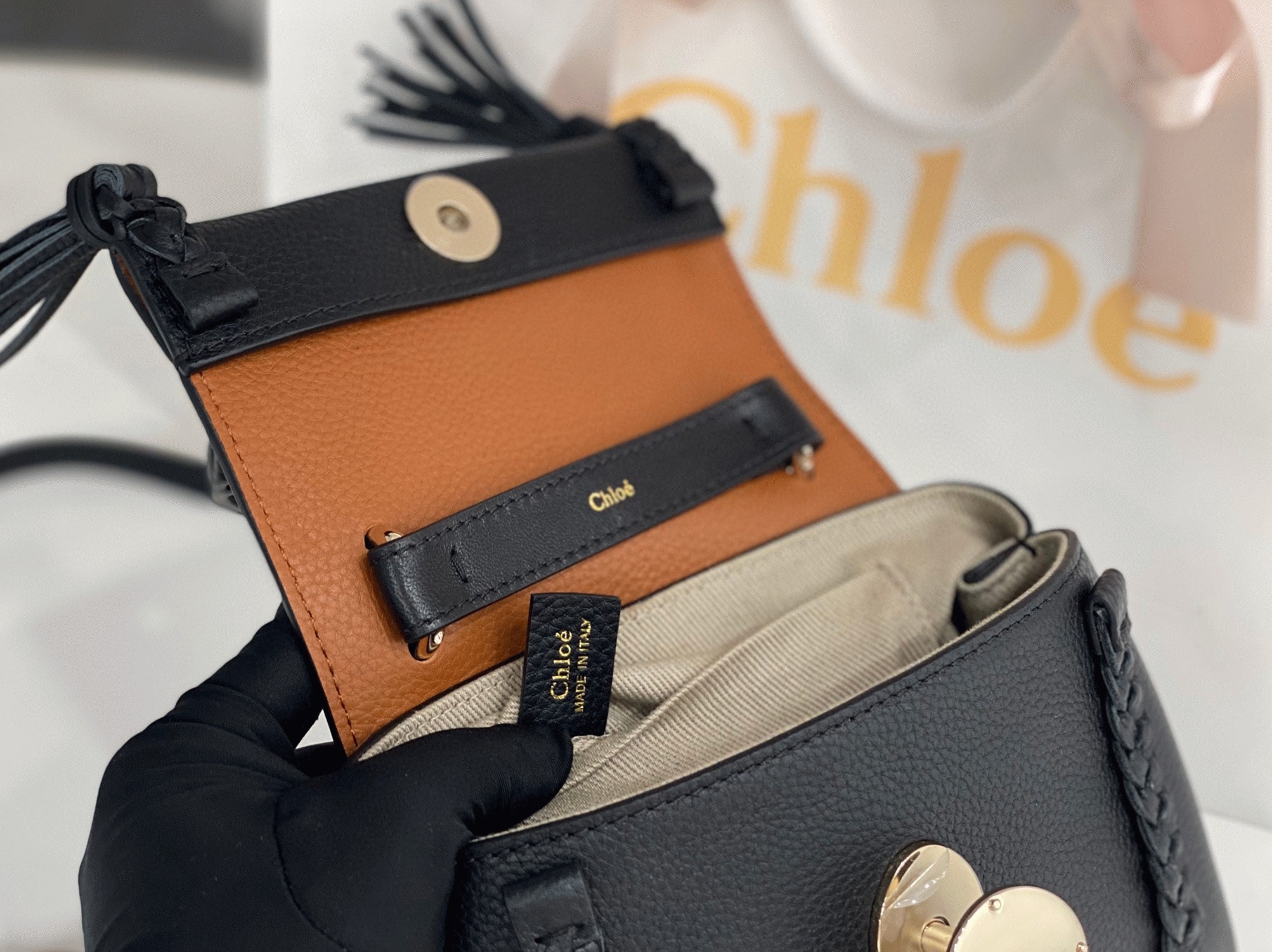 Top Quality Fake Chloe Penelope Mini Shoulder Bag in Black Grained Calfskin
