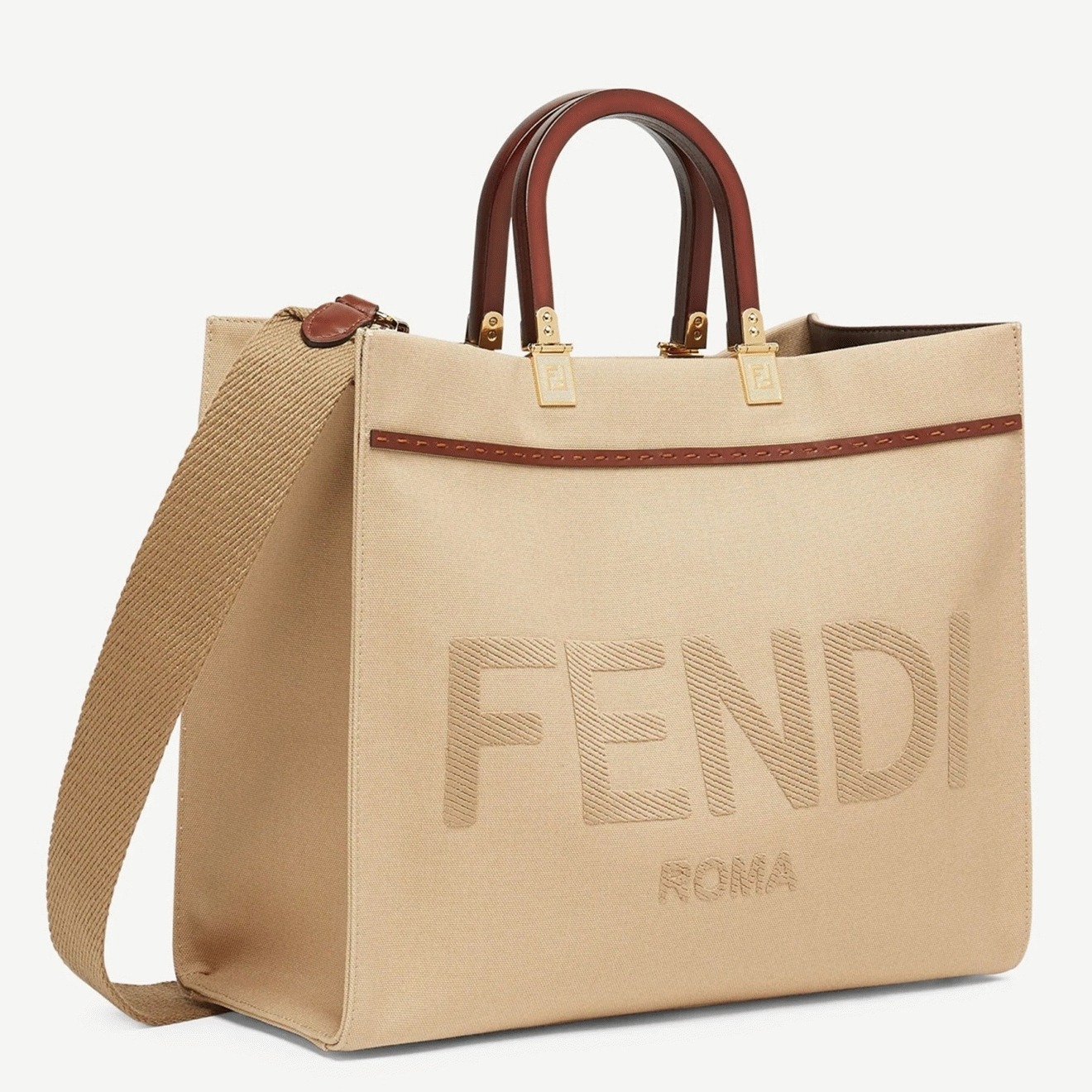 Top Quality Fake F**di Sunshine Medium Tote Bag In Beige Canvas