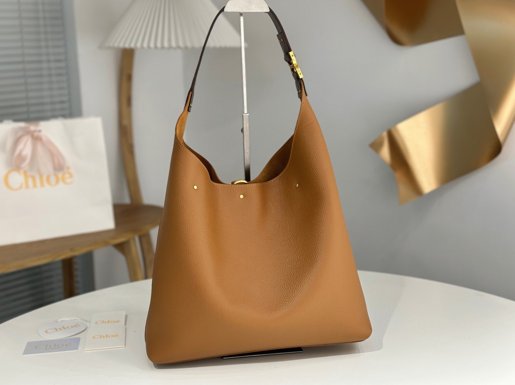 Top Quality Fake Chloe Marcie Hobo Bag in Brown Grained Leather