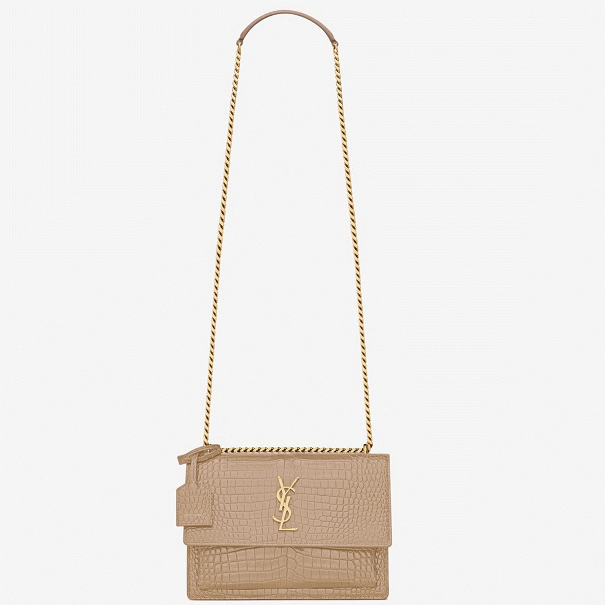 Fake Sa1nt Lau*nt Sunset Medium Chain Bag Beige Crocodile-embossed Leather