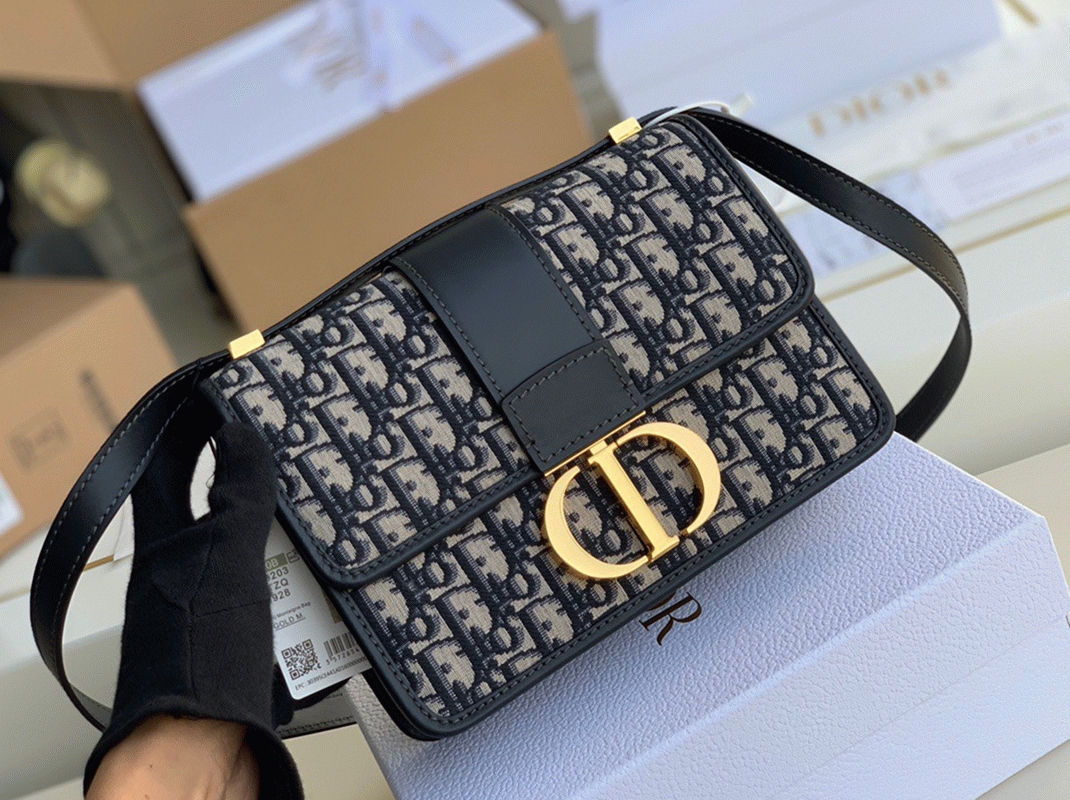 D10r 30 Montaigne Medium Bag Replica in Blue D10r Oblique Jacquard