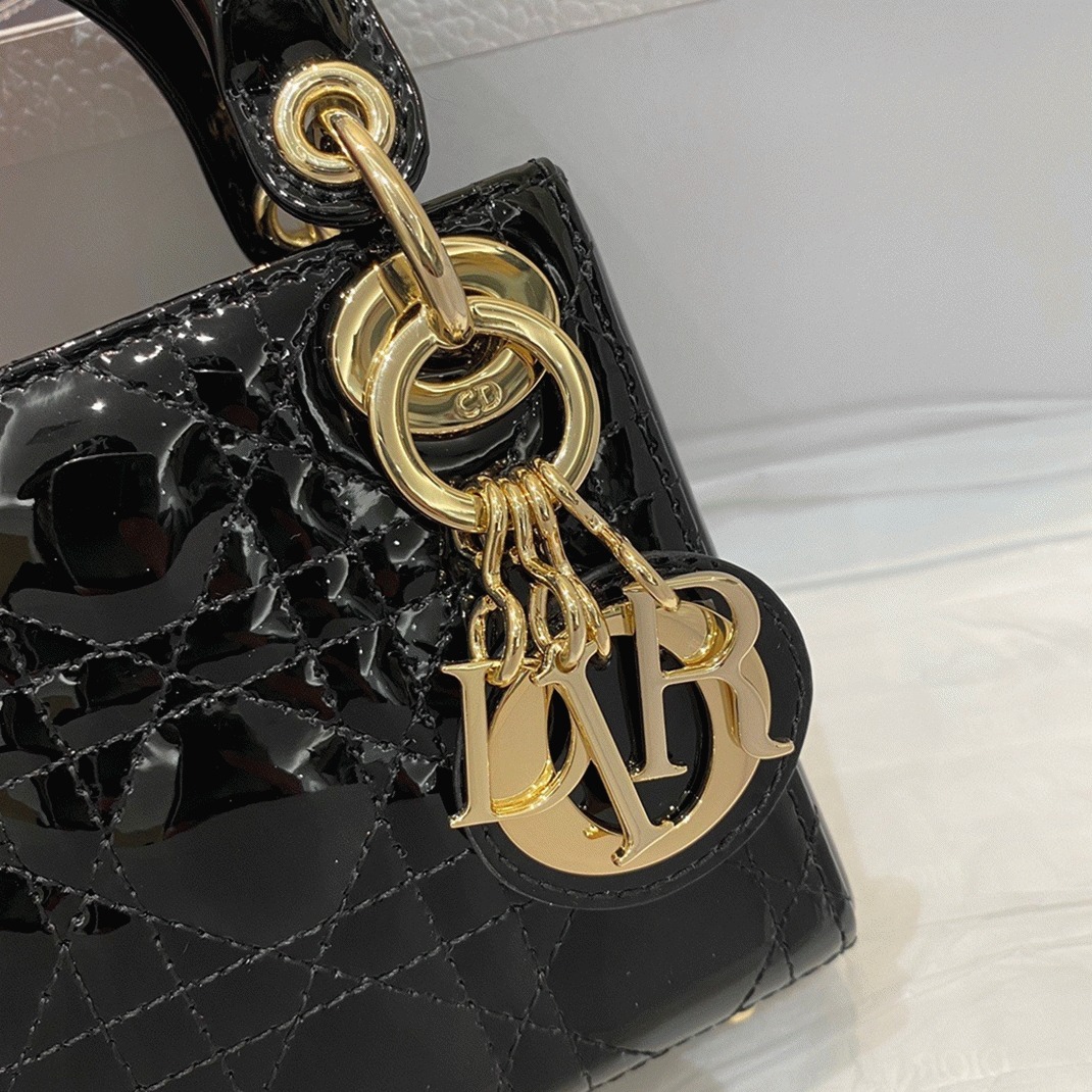 D10r Lady D10r Micro Bag Replica in Black Patent Cannage Calfskin