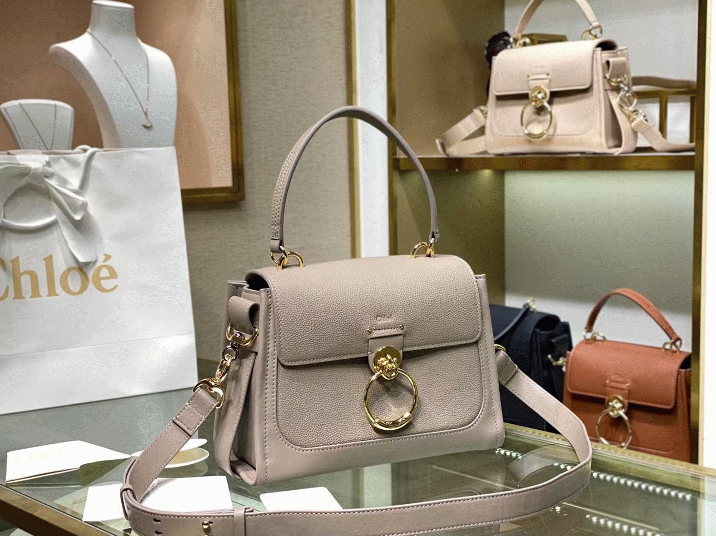 Top Quality Replica Chloe Small Tess Day Bag In Grey Grained Leather