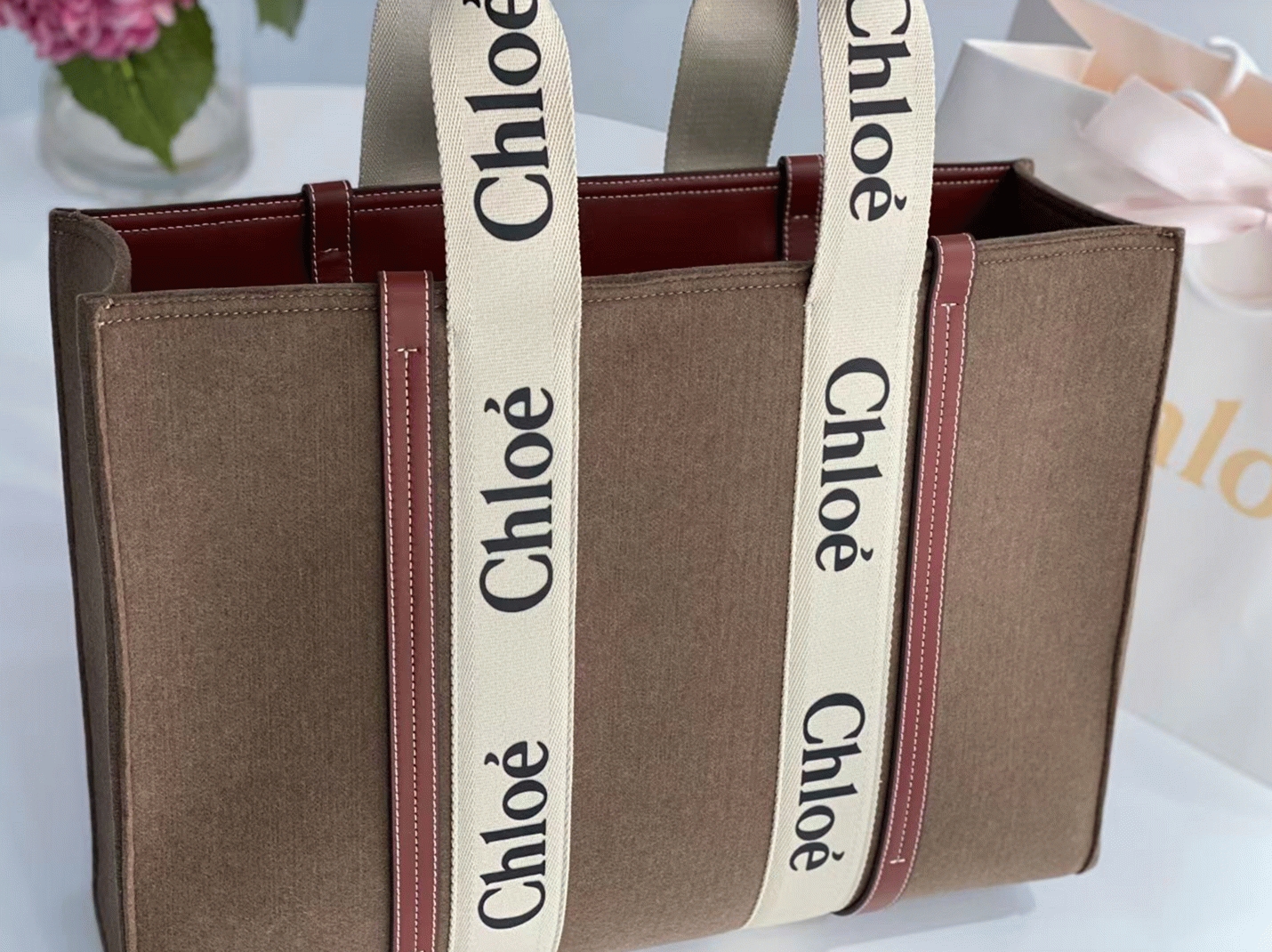 Top Quality Replica Chloe Large Woody Tote Bag In Brown Felt