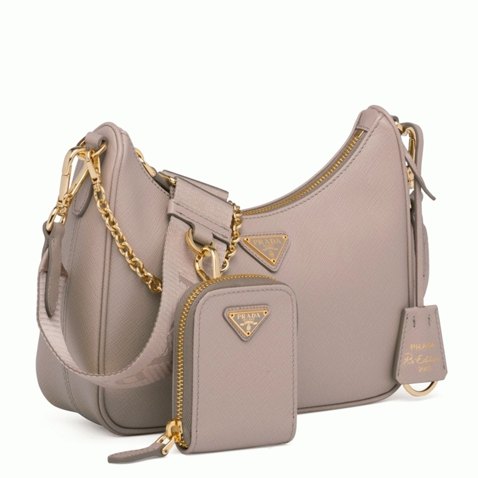 Pra*a Re-Edition 2005 Shoulder Bag Fake in Taupe