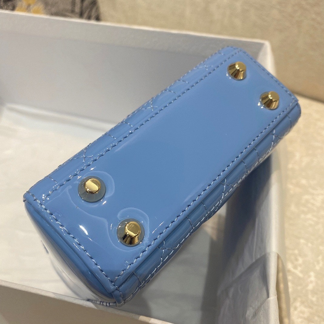 D10r Lady D10r Micro Bag Faux in Blue Patent Cannage Calfskin