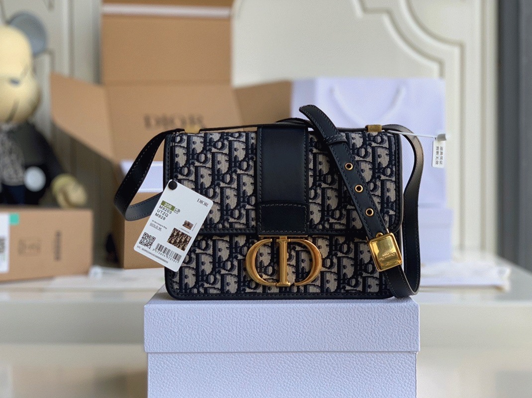 D10r 30 Montaigne Medium Bag Replica in Blue D10r Oblique Jacquard