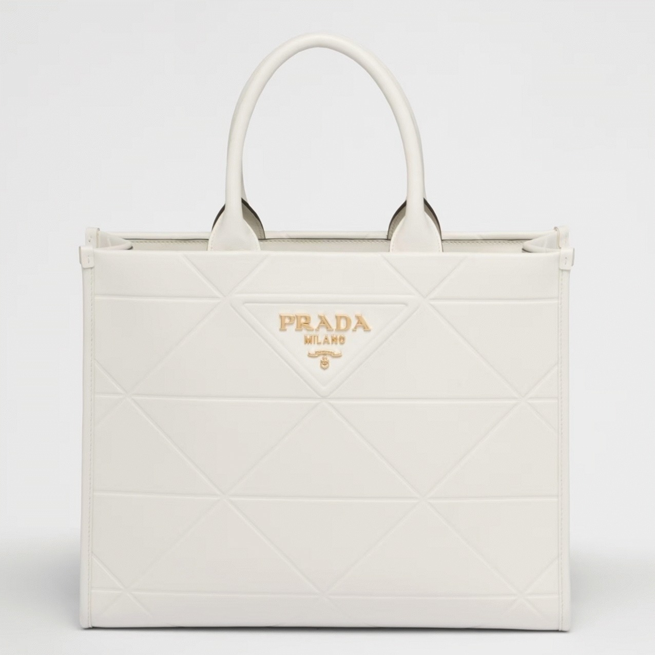 Pra*a Symbole Small Bag Replica with Topstitching in White