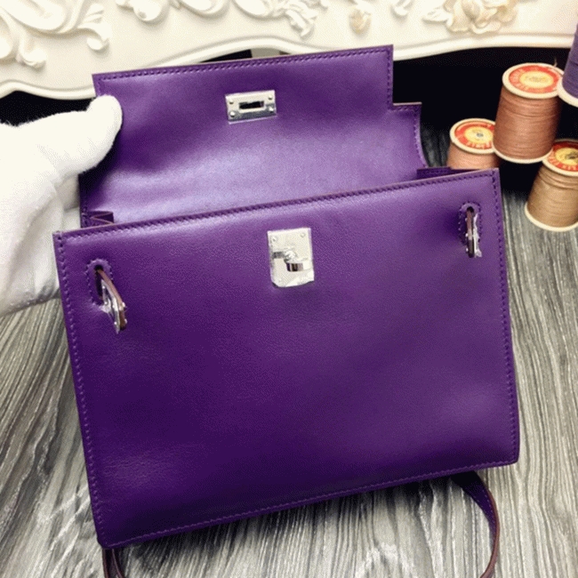 Purple Swift Leather Knockoff H**me5 Kelly Danse Stylish Bag