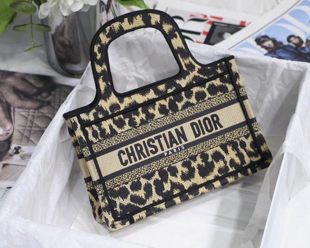 D10r Mini Book Tote Bag Knockoff in Beige Multicolor Mizza Embroidery