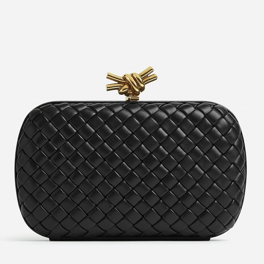 Fake B0tt*ga Ven*ta Knot Minaudiere Clutch Black